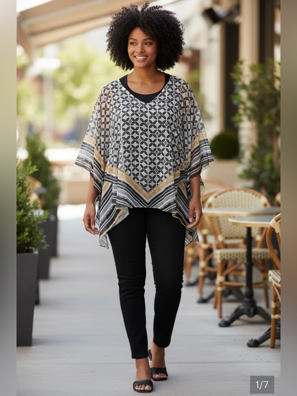 Love and Let Live  Black, Gray & yellow Geometric Poncho & matching tank 1X